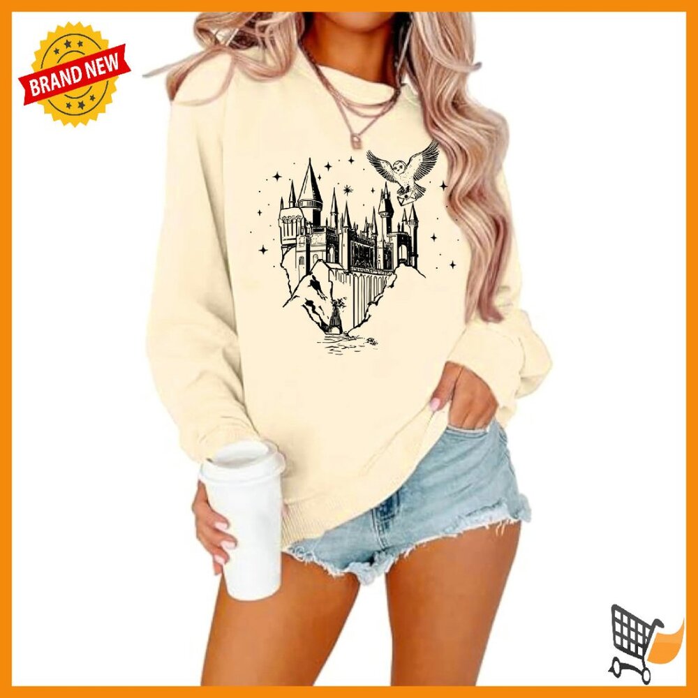 Magical Castle Book Graphic Sweatshirt Women's Pullover Cotton Blend